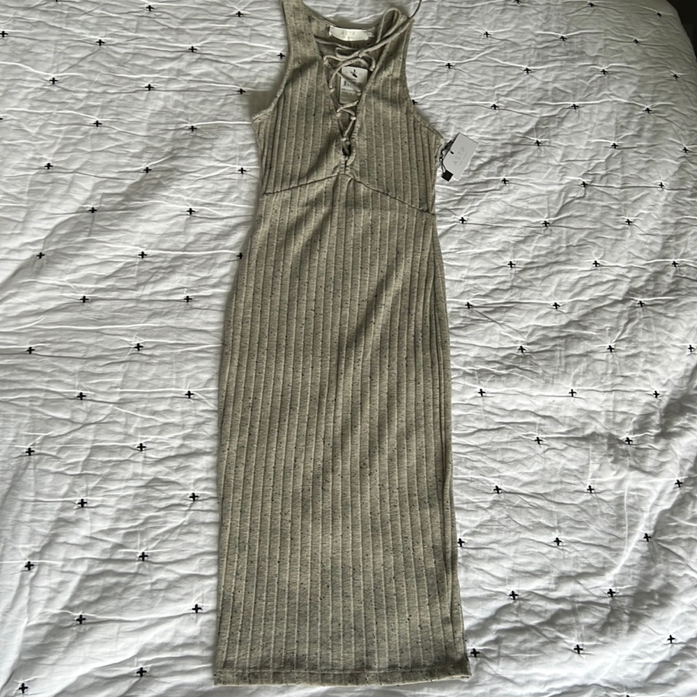 ASTR the label grey lace up body con dress. Midi length. Size S.